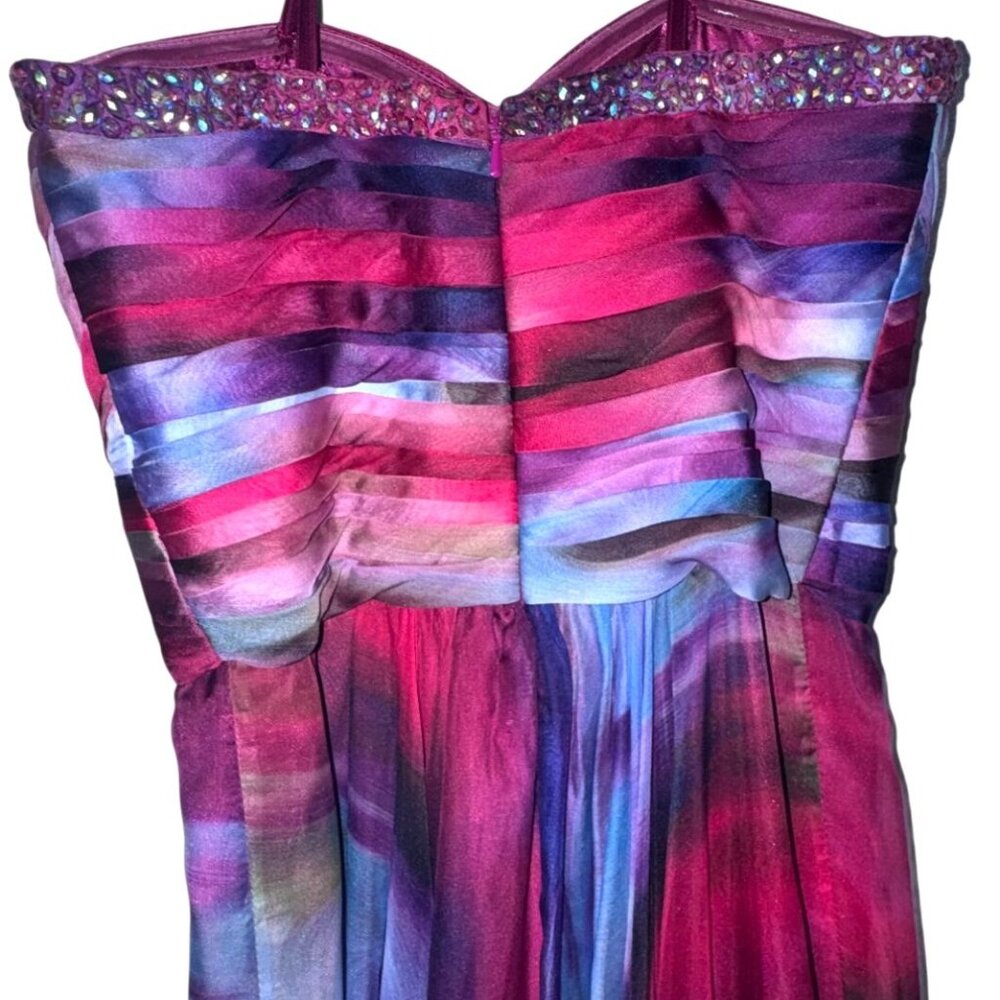 La Femme Multicolor Empire Waist Chiffon Maxi Dress With Beaded Bodice - Picture 5 of 12